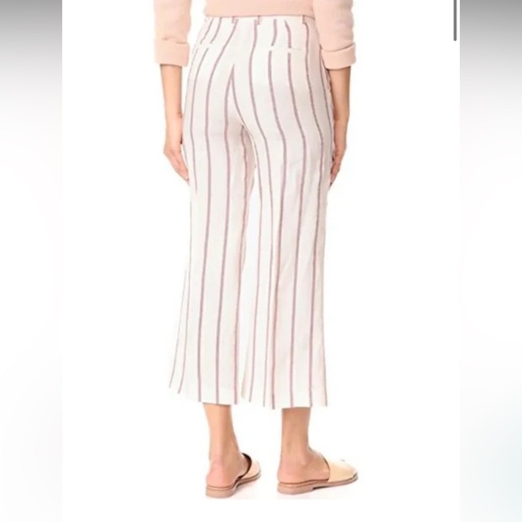 Theory Nadeema Wide Leg Striped Crop Linen Pants in Cream/Maroon Stripe - 8 - Picture 2 of 12